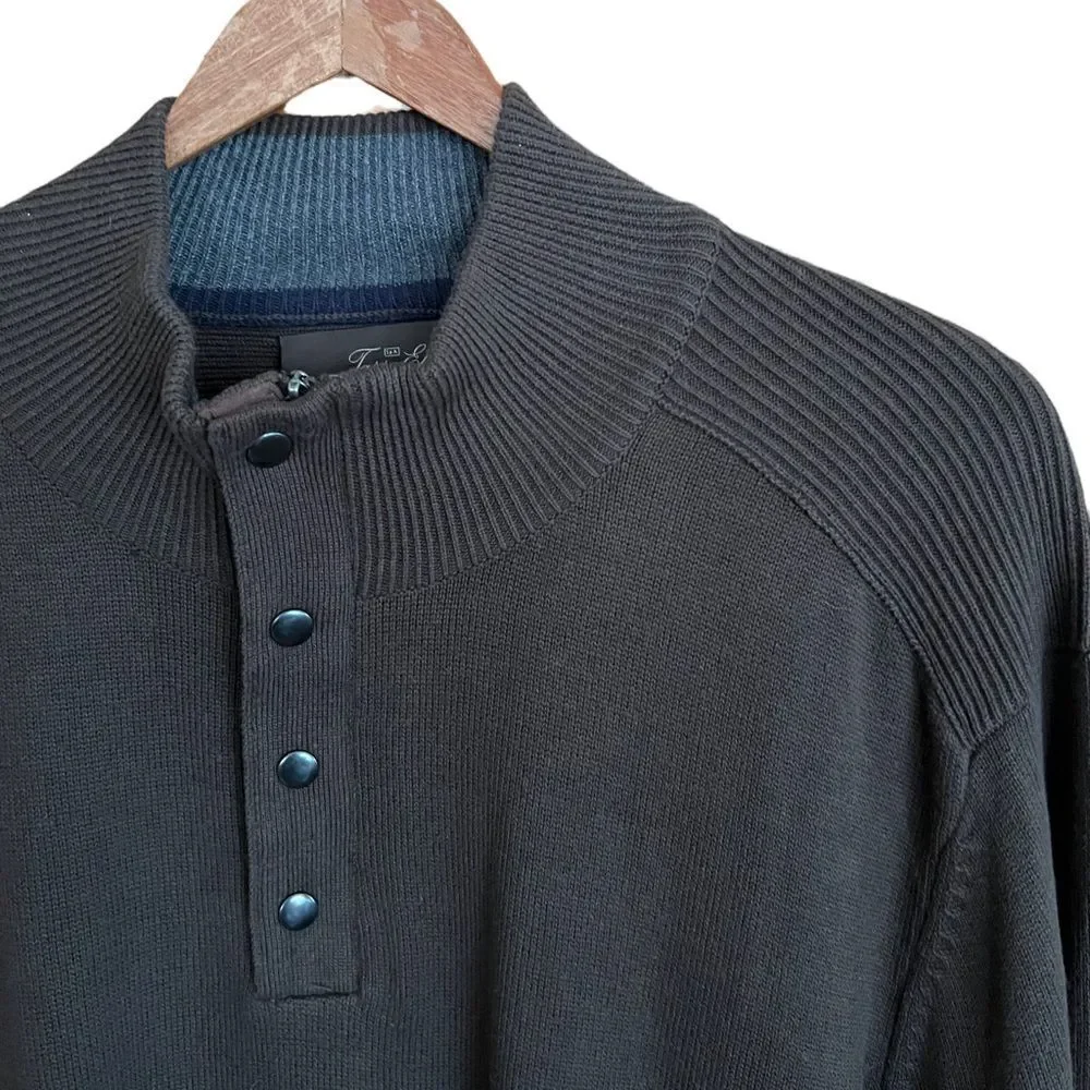 Tasso Elba olive green-brown long sleeved‎ zip and snap neck sweater size XL